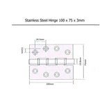 Stainless Steel Door Hinges(pair) - 100 x 75 x 3mm