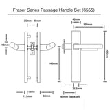 Matt Black Door Passage Lever Set - Fraser Series