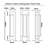 Large Sliding Flush Pull Pair (245mm x 55mm) - Satin Nickel Finish