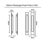 Large Matt Black Rectangle Sliding Flush Pulls (Pair) - 250mm x 38mm
