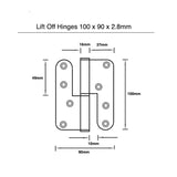 Matt Black Stainless Steel Lift -off Hinges (1 pair) - 100x90x2.8mm
