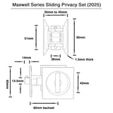 Brushed Gold Finish Sliding Square Handle Privacy Set - Maxwell Series