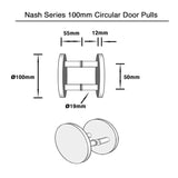 Brass Finish 100mm Round Plate Door Pulls (Pair) - Nash Series