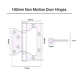 Matt Black Non Mortice Stainless Steel Door Hinges (Pair) - 100 x 72 x 2mm