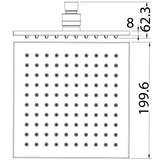 Square Solid Brass Shower Head 200mm - Chrome