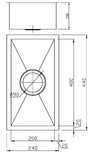 Rosa Above or Undermount Single Bowl 200mm x 400mm - Stainless Steel