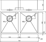 Rosa Above or Undermount Double Bowls 340mm x 400mm - Stainless Steel