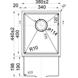 Eva Above/Undermount Single Bowl 340mm x 400mm - Stainless Steel