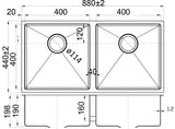 Eva Above/Undermount Double Bowls 400mm x 400mm - Stainless Steel