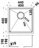 Eva Above/Undermount Single Bowl 400mm x 400mm - Stainless Steel