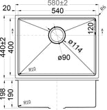 Eva Above/Undermount Single Bowl 540mm x 400mm - Stainless Steel