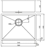 Bella Above/Undermount Kitchen Sink 500mm x 400mm - Brushed Gold