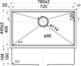 Eva Above/Undermount Single Bowl 720mm x 400mm - Stainless Steel