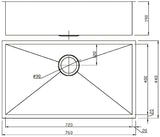 Rosa Above or Undermount Single Bowl 720mm x 400mm - Stainless Steel