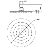 Pacifica Round Shower Head 300mm - Brushed Gold