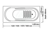 Broadway Allura Spa Bathtub 1530/1670/1800x740x450mm Rectangula Drop-in Tub