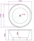 Broadway FS19 1350/1400x580mm Round Acrylic Freestanding Spa Bathtub