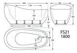 Broadway FS21 1800x900x800mm Oval Acrylic Freestanding Spa Bathtub