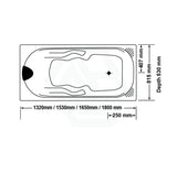 Broadway Isabella Spa Bath 1320/1530/1650/1800x815x530mm Rectangula Drop-in Tub