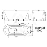 Broadway Redondo 1500/1700x820x600mm Oval Acrylic Freestanding Spa Bathtub