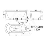 Broadway Redondo 1500/1700x820x600mm Oval Acrylic Freestanding Spa Bathtub