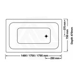 Broadway Alpha Bath 1490/1700/1800mm Rectangle Acrylic Drop In Bathtub Gloss White With Non-slip Base & Tiling Bead Available