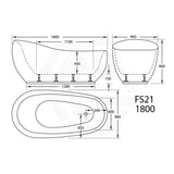 Broadway FS21 1800x900x800mm Oval Acrylic Freestanding Bathtub