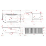 Broadway Oviedo 1700x800x580mm Left/Right Corner Back to Wall Spa Bathtub Acrylic Gloss White/Matt White
