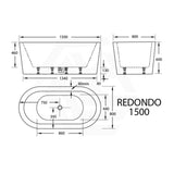 Broadway Redondo 1500/1700x800x600mm Oval Acrylic Freestanding Bathtub