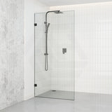 From 300 to 1200x2000mm Frameless Walk In Shower Screen Single Fixed Panel Matt Black Brackets 10mm Glass