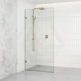 G#1(Gold) From 300 to 1200x2000mm Frameless Walk In Shower Screen Single Fixed Panel Brushed Gold Brackets 10mm Glass