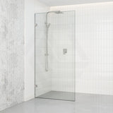 N#1(Nickel) From 300 to 1200x2000mm Frameless Walk In Shower Screen Single Fixed Panel Brushed Nickel Brackets 10mm Glass