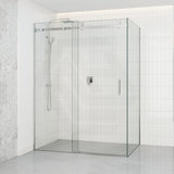 1180-2000x2000mm L Shape Sliding Shower Screen Frameless Chrome Square Rail Handle 10mm Glass