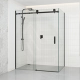 1180-2000x2000mm Sliding Shower Screen L Shape Frameless Black Square Rail Handle 10mm Glass