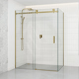 G#1(Gold) 1180-2000x2000mm Sliding Shower Screen L Shape Frameless Brushed Gold Square Handle 10mm Glass