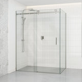 N#1(Nickel) 1180-2000x2000mm Sliding Shower Screen L Shape Frameless Brushed Nickel Square Handle 10mm Glass