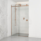 870-1180x2000mm Wall to Wall Sliding Shower Screen Frameless Variant Colour Stainless Steel Square Rail 10mm Glass Round Handle