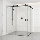 870-1450mm Shower Screen Matt Black Frameless Double Sliding 10mm Glass 2000mm Height