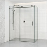 M#1(Gunmetal Grey) 1180-2000x2000mm Sliding Shower Screen L Shape Frameless Gunmetal Grey Square Handle 10mm Glass