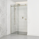 870-1180x2000mm Wall to Wall Sliding Shower Screen Frameless Variant Colour Stainless Steel Square Rail 10mm Glass Round Handle