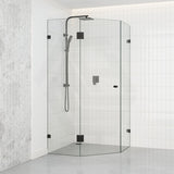 800~1150mm Diamond Shape Shower Screen Pivot Door Matt Black Frameless 10mm Glass 2000mm Height