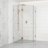 800~1150mm Diamond Shape Shower Screen Pivot Door Brushed Bronze Frameless 10mm Glass 2000mm Height