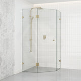 G#9(Gold) 800~1150mm Diamond Shape Shower Screen Pivot Door Light Gold Frameless 10mm Glass 2000mm Height