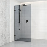 From 900 to 1200x2000mm Grey Glass Black Bracket Frameless Shower Screen Single Door Fixed Panel 10mm Glass
