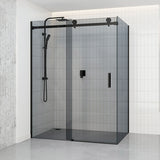 1180-1800x2000mm Grey Glass Sliding Shower Screen L Shape Frameless Black Stainless Steel Square Rail 10mm Glass with Return Panel