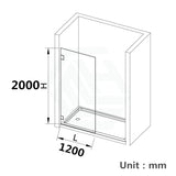 From 900 to 1200x2000mm Grey Glass Black Bracket Frameless Shower Screen Single Door Fixed Panel 10mm Glass