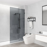 From 900 to 1200x2000mm Grey Glass Black Bracket Frameless Shower Screen Single Door Fixed Panel 10mm Glass