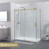 G#1(Gold) 1180-2000x2000mm Sliding Shower Screen L Shape Frameless Brushed Gold Square Handle 10mm Glass