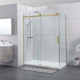 G#1(Gold) 1180-2000x2000mm Sliding Shower Screen L Shape Frameless Brushed Gold Square Handle 10mm Glass
