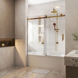 1450-1800x1600mm Bathtub Sliding Shower Screen Wall to Wall Frameless Square Handle Variant Colour